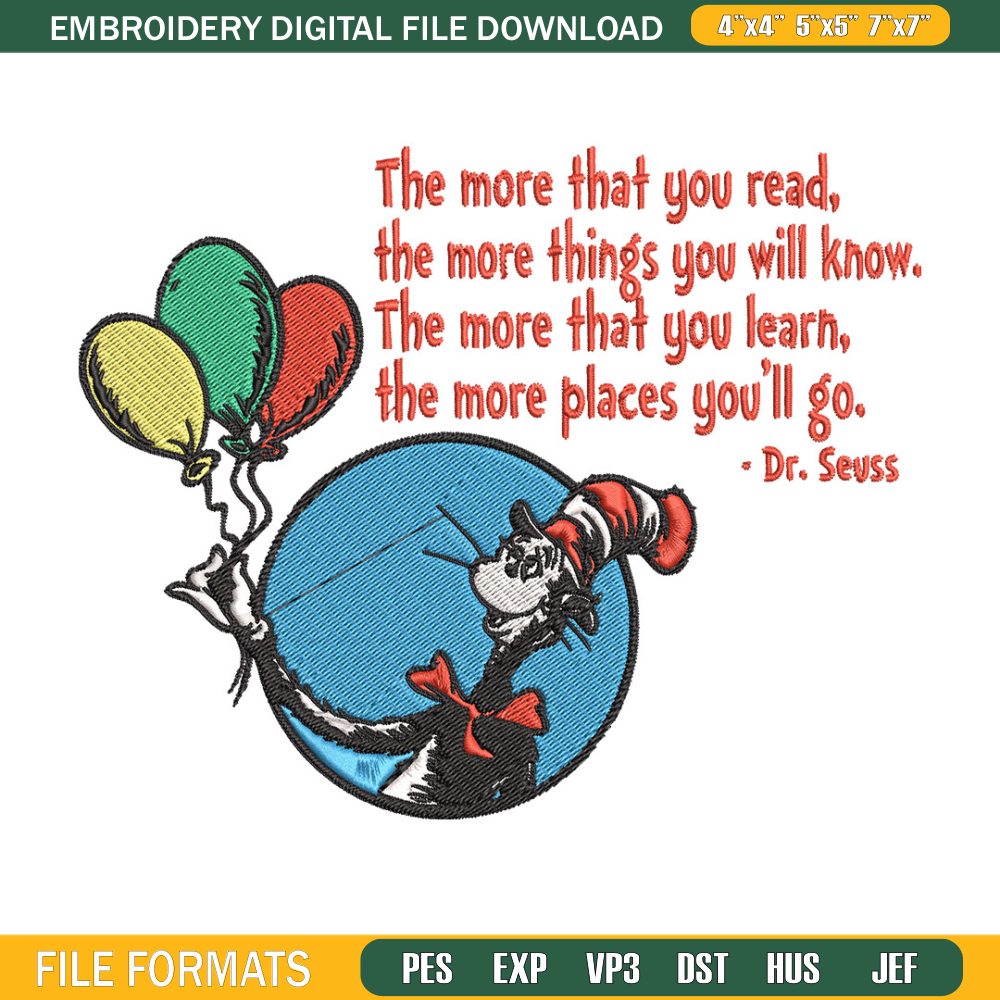 Dr Seuss with Balloon Embroidery Design, Dr Seuss Embroidery, Embroidery File, Embroidery design, Digital download..jpg