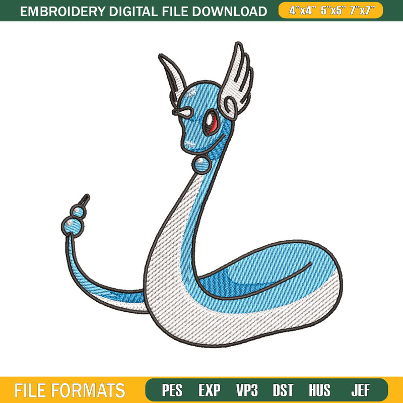 Dragonair embroidery design, Pokemon embroidery, Anime design, Embroidery shirt, Embroidery file, Digital download.jpg