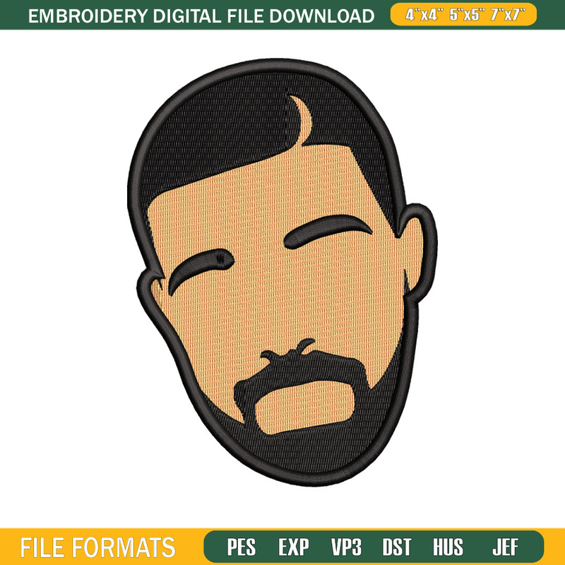 Drake face embroidery design, Drake embroidery, Embroidery file, Embroidery shirt, Emb design,Digital download.jpg