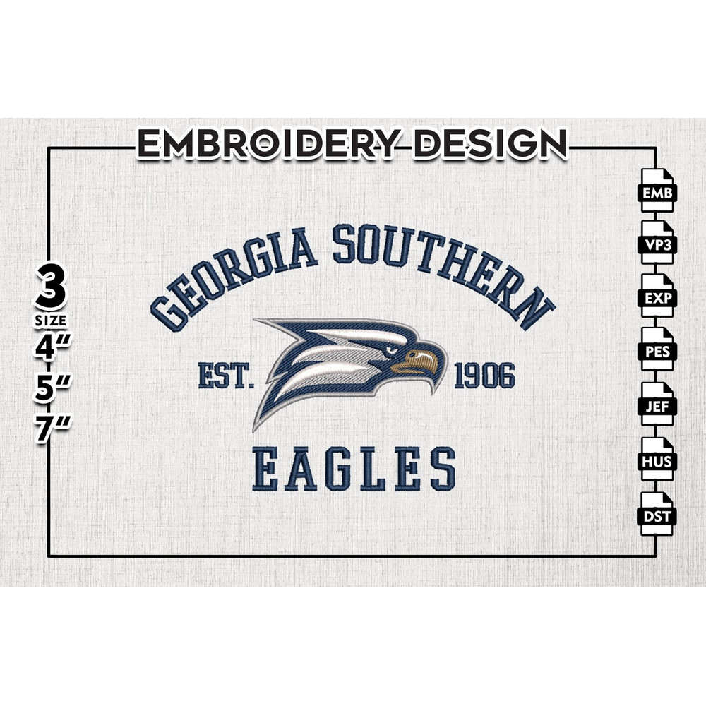 Georgia Southern Eagles Est Logo Embroidery Designs, NCAA Georgia Southern Eagles Team Embroidery, NCAA Team Logo, 3 sizes, Machine embroidery Files, Digital Do