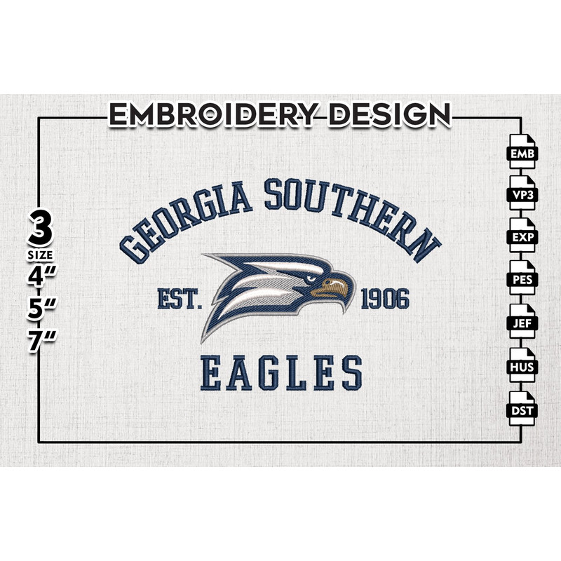 Georgia Southern Eagles Est Logo Embroidery Designs, NCAA Georgia Southern Eagles Team Embroidery, NCAA Team Logo, 3 sizes, Machine embroidery Files, Digital Do