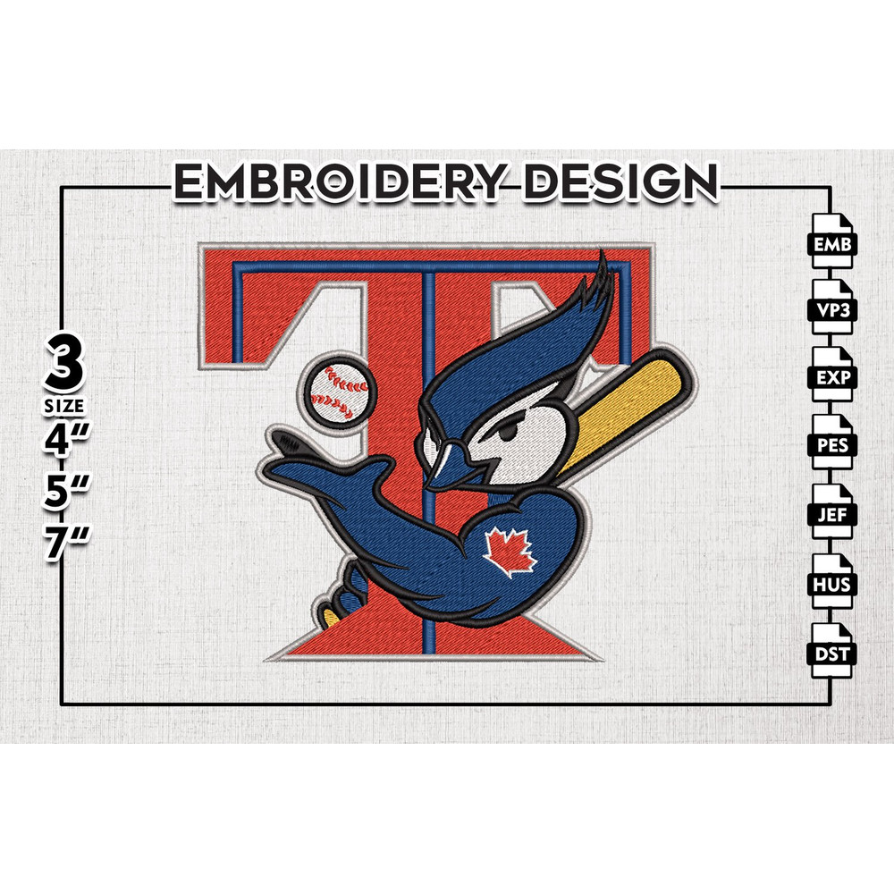 MLB Blue Jays Mascot T Logo Emb Files, MLB Toronto Blue Jays Team Embroidery, MLB Teams, 3 sizes, MLB Machine embroidery designs, Digital Download.png