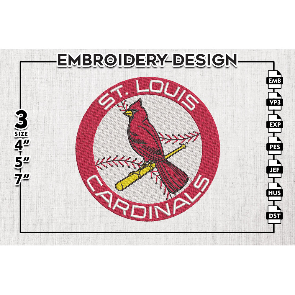 MLB St. Louis Cardinals Round Logo Emb Files, MLB St. Louis Cardinals Team Embroidery, MLB Teams, 3 sizes, MLB Machine embroidery designs, Digital Download.png