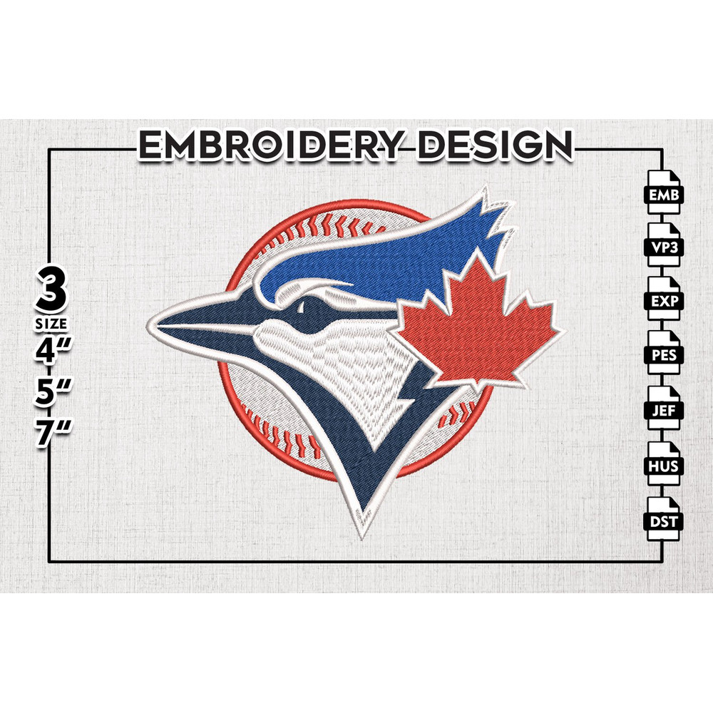 MLB Toronto Blue Jays Head Mascot Logo Emb Files, MLB Toronto Blue Jays Team Embroidery, MLB Teams, 3 sizes, MLB Machine embroidery designs, Digital Download.pn