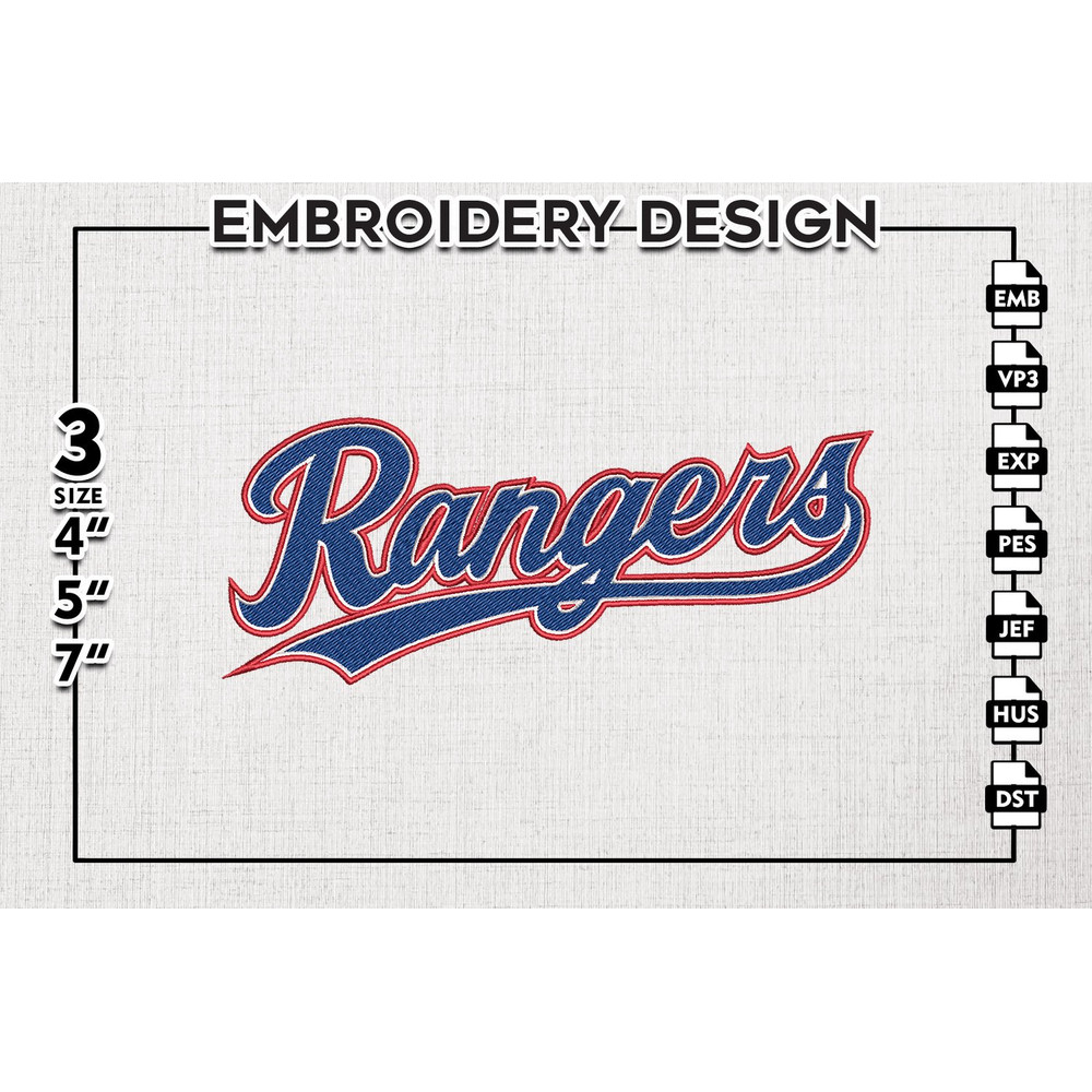 Rangers MLB Word Logo Emb Files, MLB Texas Rangers Team Embroidery, MLB Teams, 3 sizes, MLB Machine embroidery designs, Digital Download.png
