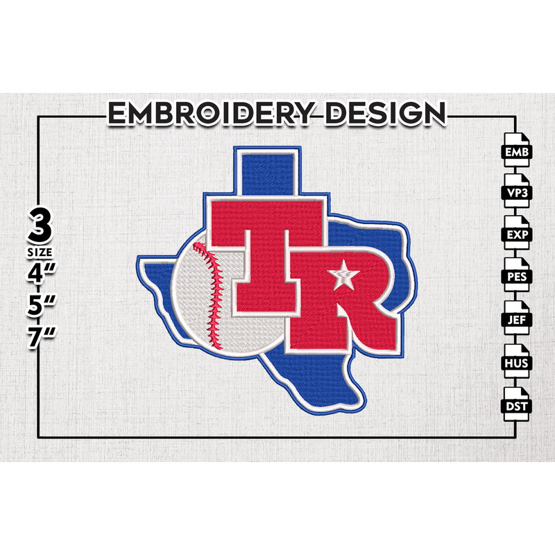 Texas Rangers MLB TR Map Emb Files, MLB Texas Rangers Team Embroidery, MLB Teams, 3 sizes, MLB Machine embroidery designs, Digital Download.png
