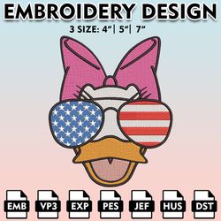 american daisy duck embroidery designs, fourth of july embroidery files, independence day, machine embroidery