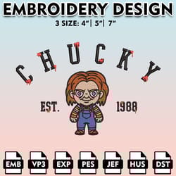 chucky est embroidery designs, scary friends embroidery files, halloween horror character, embroidery