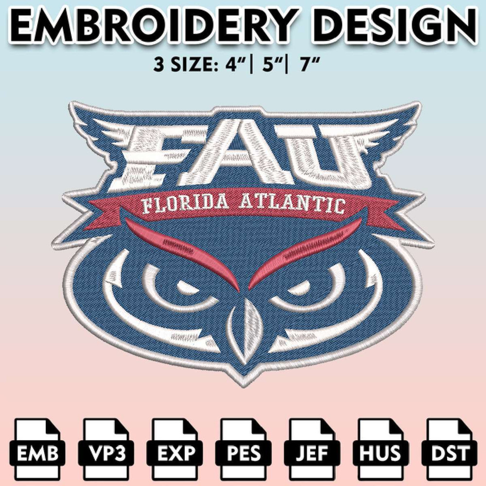 EBM11062024A141-Florida Atlantic Owls Embroidery Files, Embroidery Designs, NCAA Embroidery Files, Digital Download.jpg