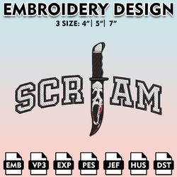 ghost face in knife embroidery designs, horror charact embroidery files, halloween horror character, embroidery pattern