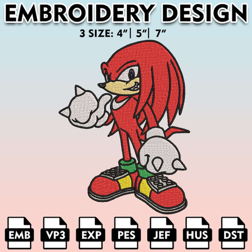 EBM11062024A204-Knuckles Embroidery Designs, Sonic the Hedgehog Embroidery Files, Cartoon Machine Embroidery Pattern, Digital Download.jpg