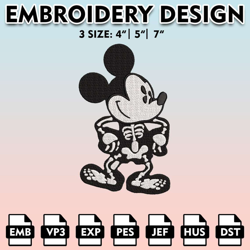 EBM11062024A294-Mickey Skeleton Embroidery Designs, Disney Halloween Embroidery Files, Halloween Horror Character, Embroidery Pattern.jpg