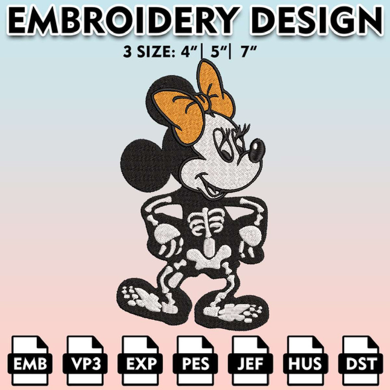 EBM11062024A300-Minnie Skeleton Embroidery Designs, Disney Halloween Embroidery Files, Halloween Horror Character, Embroidery Pattern.jpg