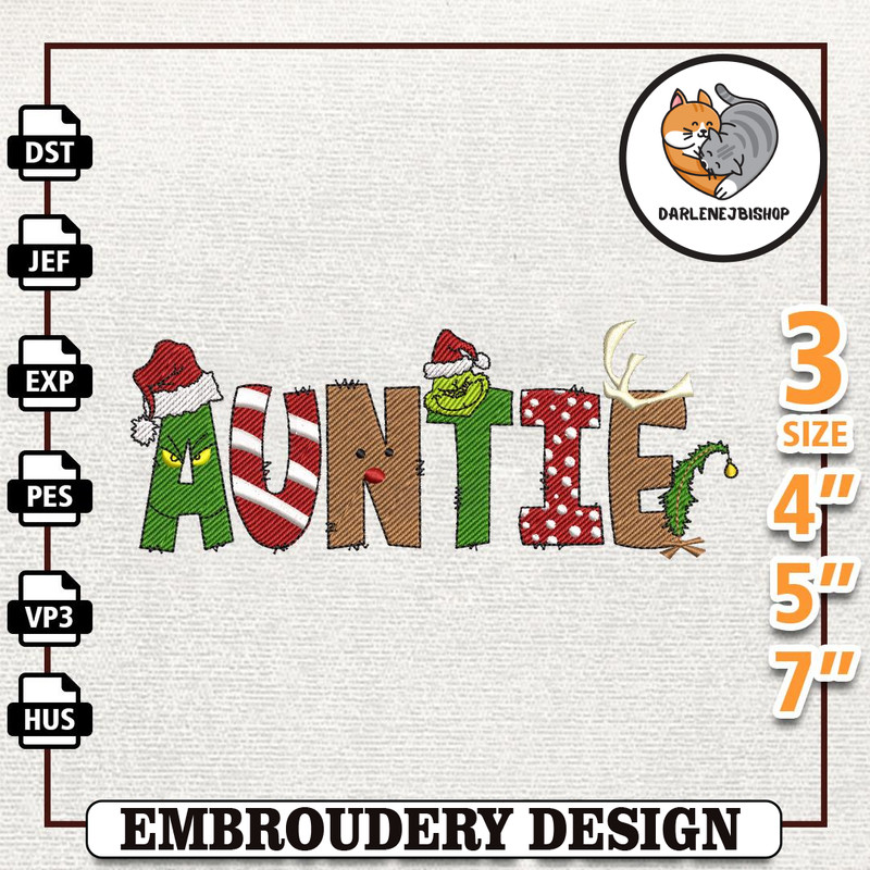 Auntie Christmas Embroidery Machine Design, Christmas Family Embroidery Machine Design, Instant Download.jpg