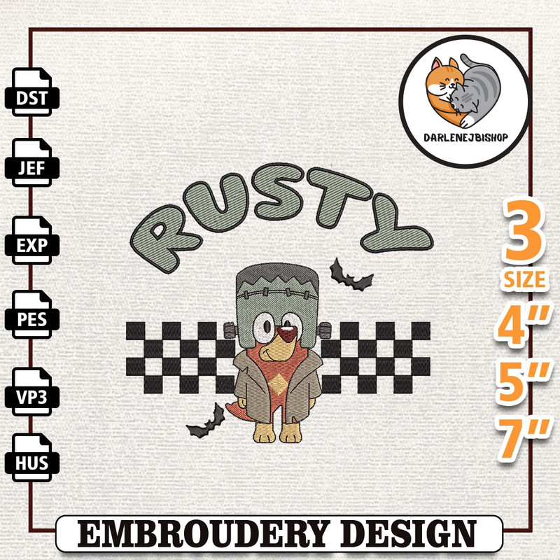 Bluey Dog EST 2018 Halloween Embroidery Design, Happy Haloween Embroidery File, Blue Dog Cartoon Embroidery Design, Hall 1.jpg