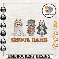 bluey dog halloween embroidery design, ghoul gang embroidery design, horror halloween embroidery machine design
