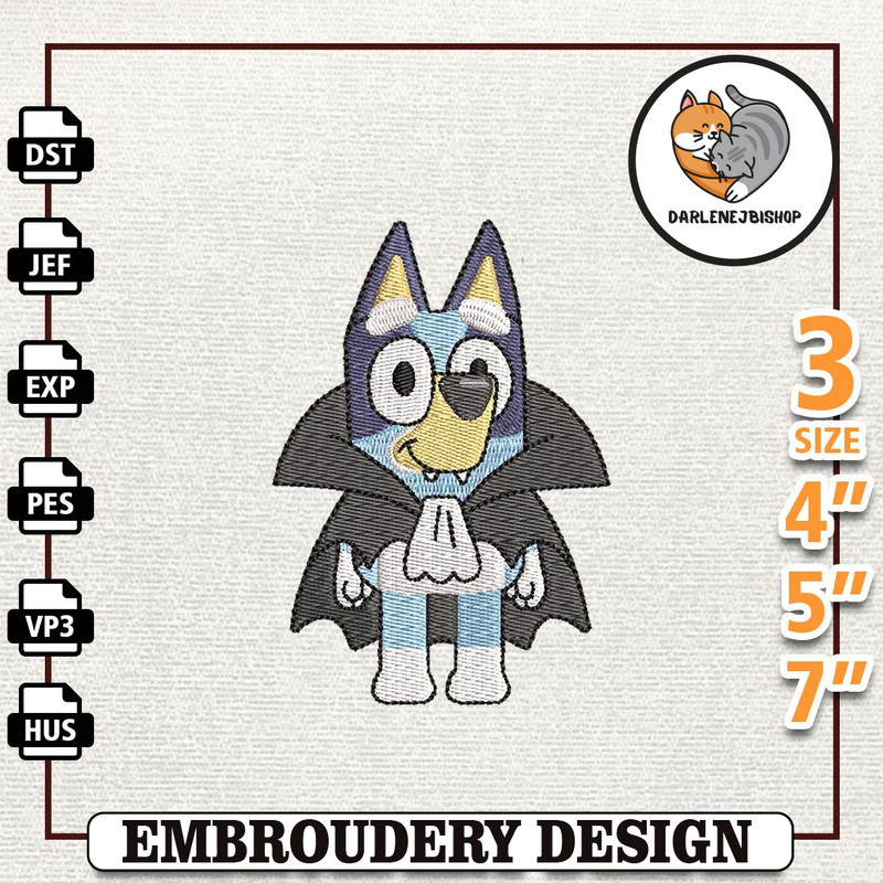 Bluey Dog Halloween Embroidery Design, Happy Haloween Embroidery File, Bluey Dog Cartoon Embroidery Design, Halloween Tr.jpg