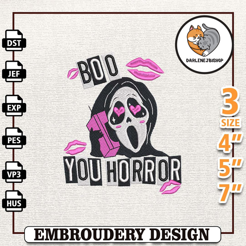 Boo You Horror Embroidery Design, Face Ghost Embroidery Machine File, Scary Halloween, Hallloween Embroidery Design, Hal.jpg