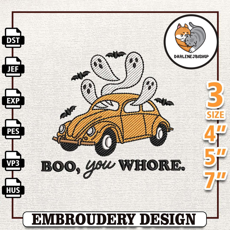 Boo You Whore Embroidery Design, Spooky Halloween Embroidery Machine Design, Hello Spooky 3 Sizes, Format Exp, Dst, Jef,.jpg