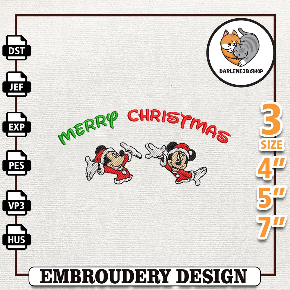 Cartoon Characters Embroidery File, Cartoon Mouse Santa Merry Christmas Embroidery Machine File, Instant Download.jpg