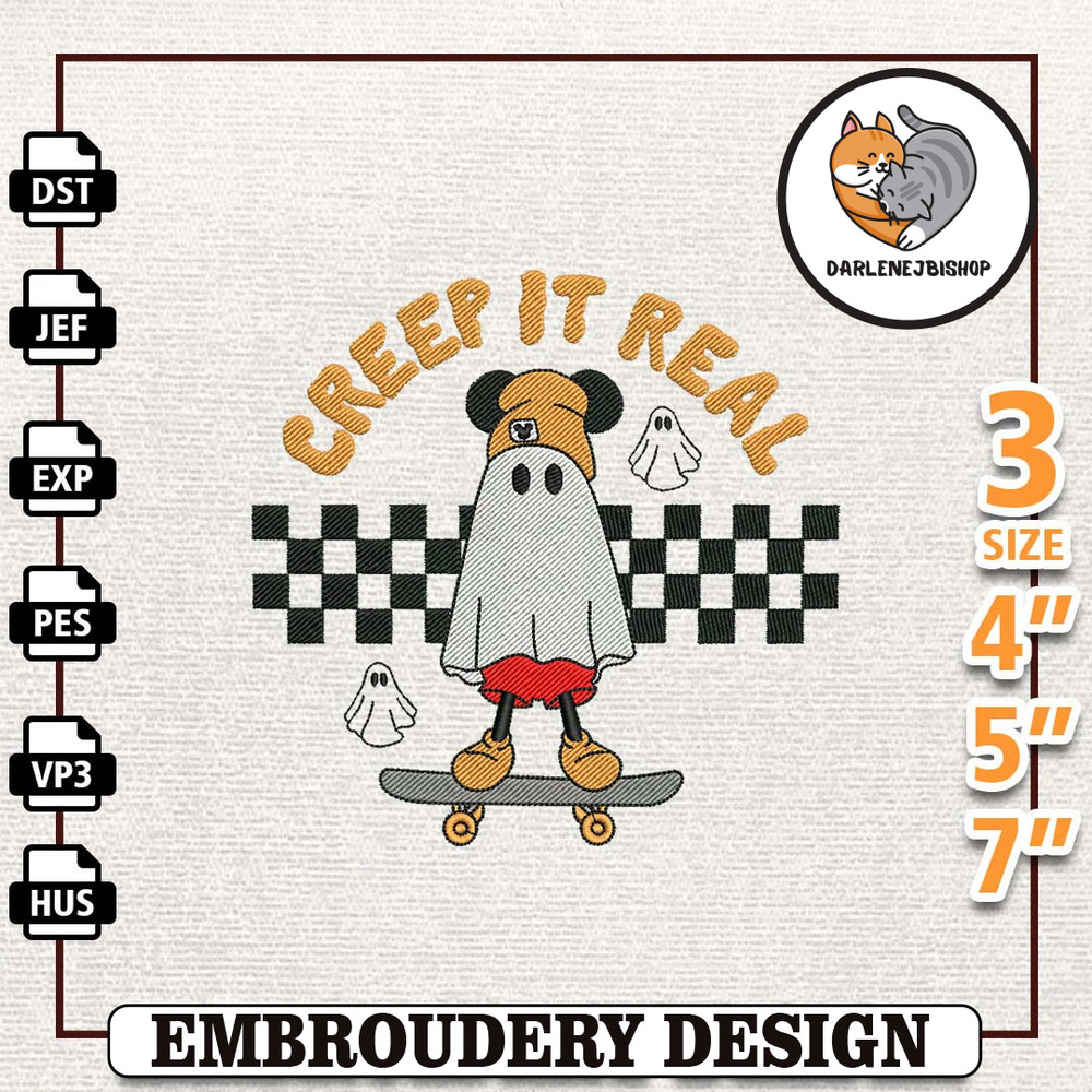 Cartoon Mouse Creep It Real Embroidery Design, Happy Halloween Embroidery File, Ghost Skateboard Embroidery File, Cute 1.jpg