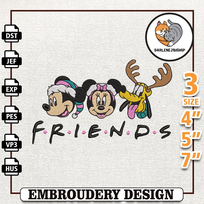 Christmas Cartoon Mouse Embroidery Design, Pink Friends Happy Christmas Embroidery Machine File, Instant Download.jpg