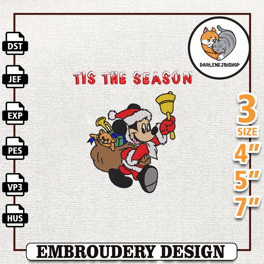 Christmas Cartoon Mouse Embroidery File, Merry Christmas Embroidery Machine File, Instant Download.jpg