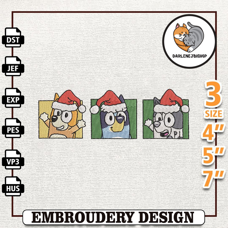 Christmas Cartoon Movie Embroidery File, Blue Dog Family Christmas Embroidery Design, Instant Download.jpg