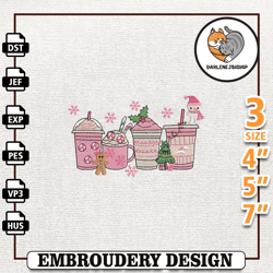 christmas latte embroidery design, cute pink christmas embroidery machine design,embroidery design