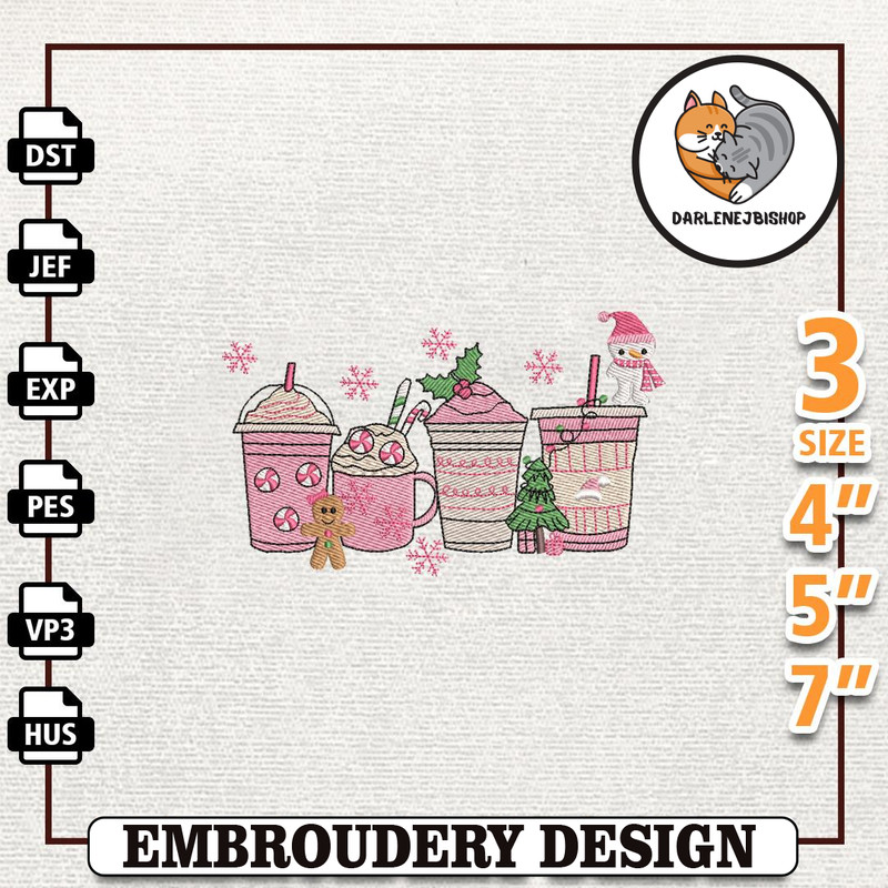 Christmas Latte Embroidery Design, Cute Pink Christmas Embroidery Machine Design, Instant Download.jpg