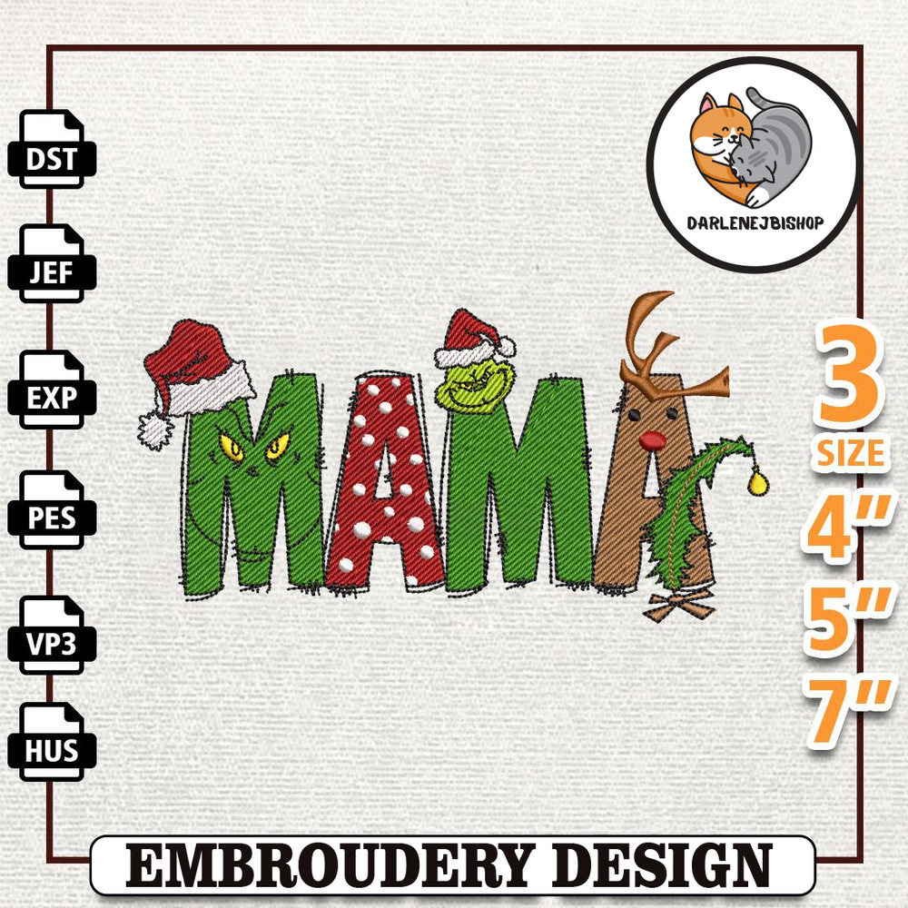Christmas Mama Embroidery Machine Design, Retro Chrismas Mama Embroidery Design, Instant Download.jpg