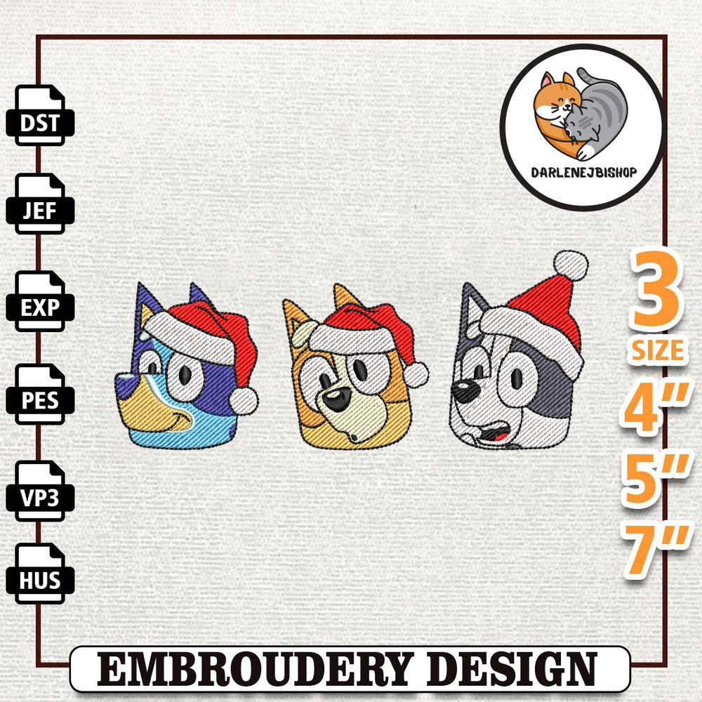 Christmas Movie Cartoon Embroidery File, Christmas Blue Dog Family Embroidery Machine Design, Instant Download.jpg