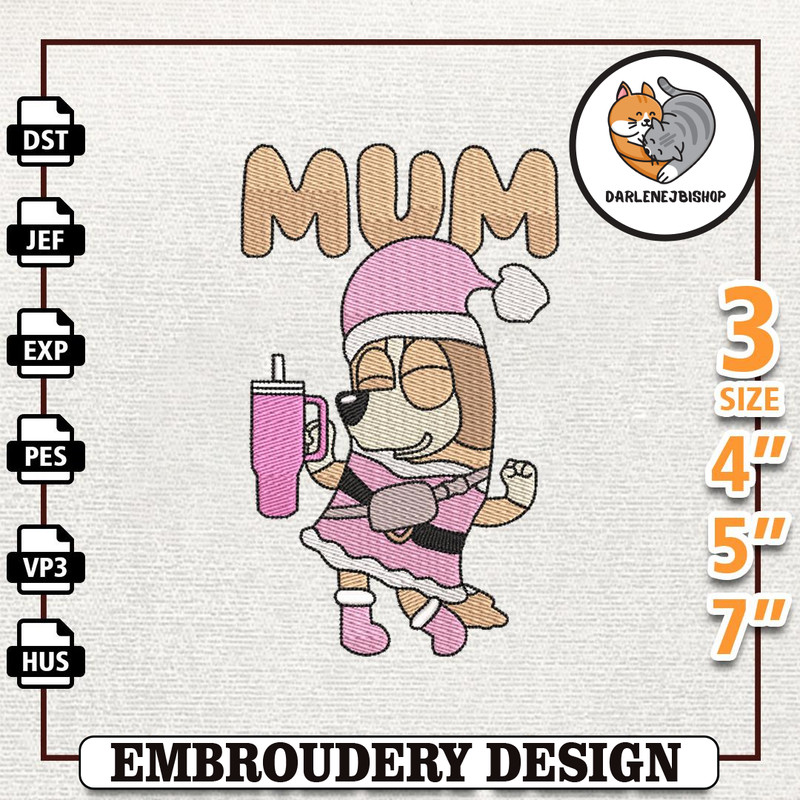 Christmas Pink Blue Dog Mom Embroidery Machine Design, Retro Pink Christmas Coffee Embroidery File, Instant Download.jpg