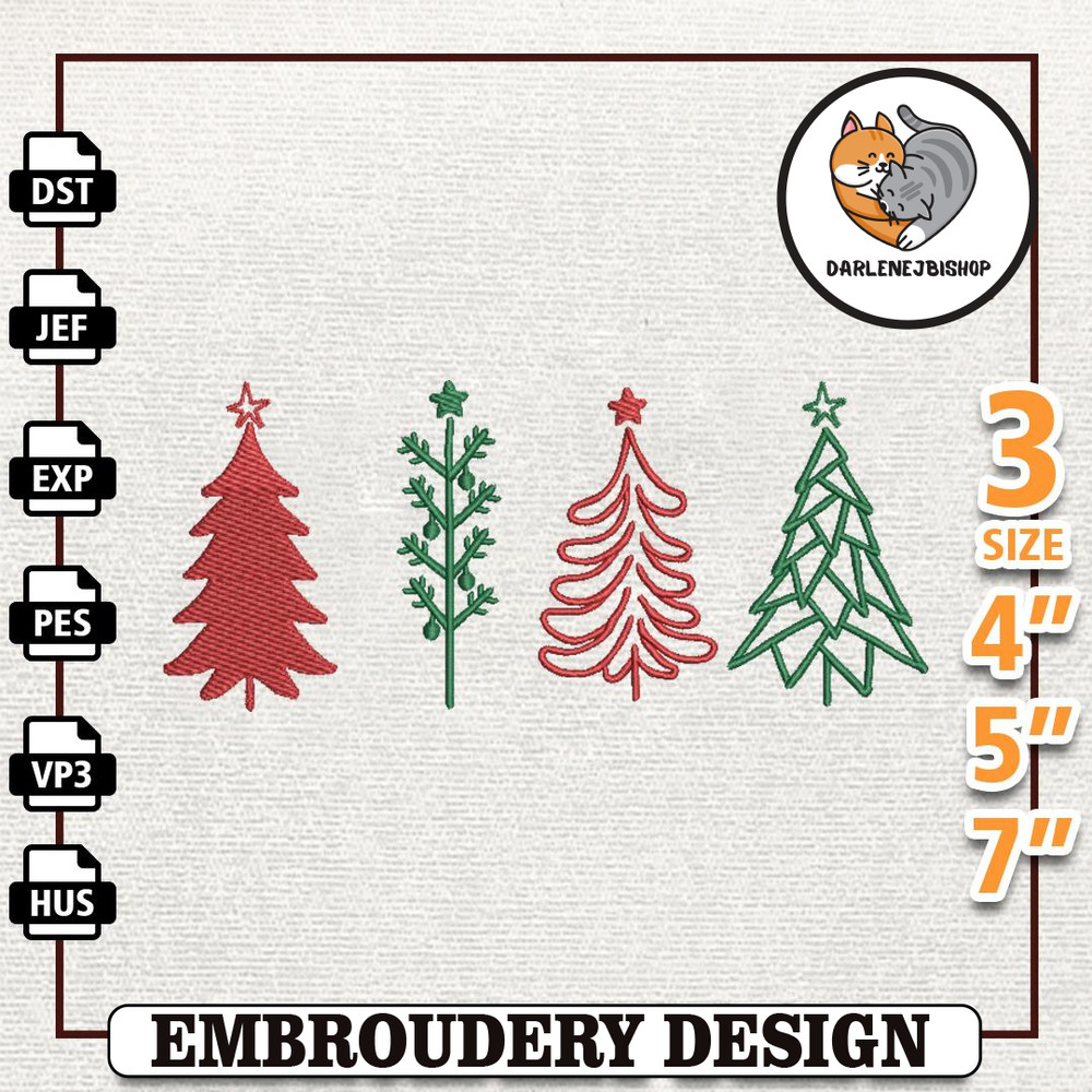 Christmas Tree Embroidery Machine Design, Bright Christmas Tree Embroidery Design, Instant Download.jpg