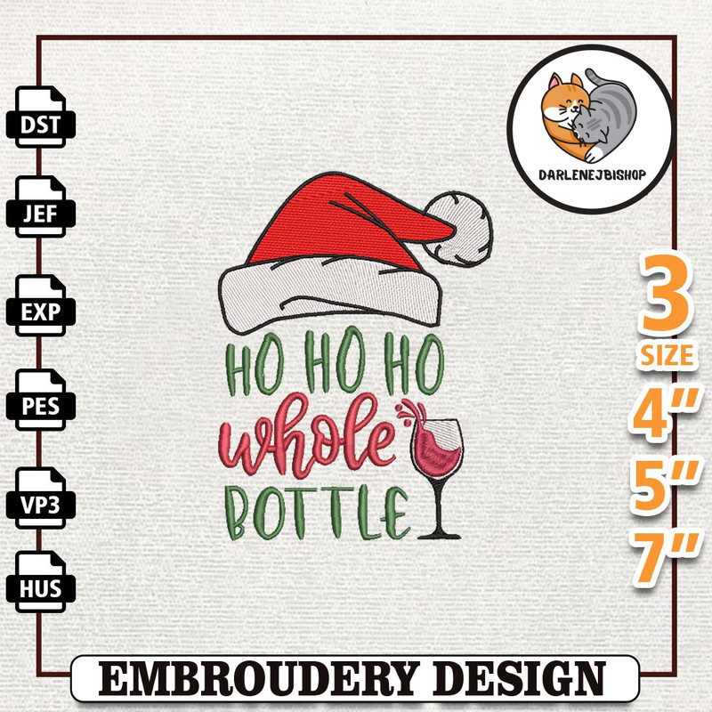 Christmas Wine Embroidery Design, Wine Glass Embroidery Design, Instant Download.jpg