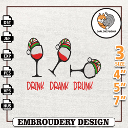 drink drank drunk embroidery, wine glass embroidery designs,embroidery design