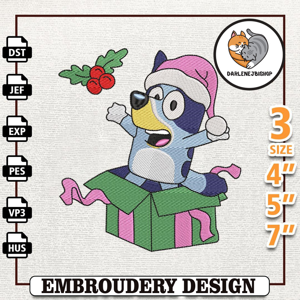 Family Christmas Blue Dog Embroidery Machine Design, Christmas Movie Cartoon Embroidery Design, Instant Download.jpg