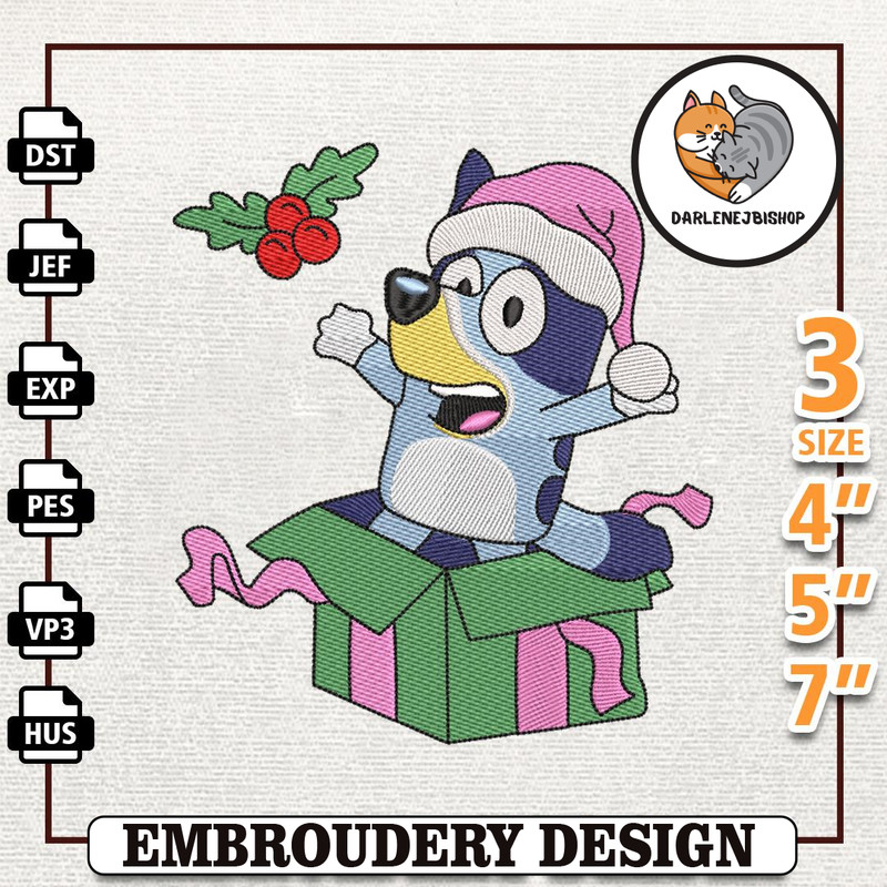 Family Christmas Blue Dog Embroidery Machine Design, Christmas Movie Cartoon Embroidery Design, Instant Download.jpg