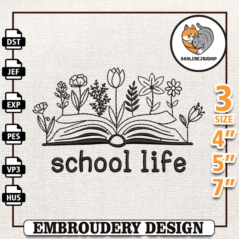 Floral School Life Embroidery, Back to School Embroidery, School Embroidery, First Day Of School, School Sublimation, S.jpg