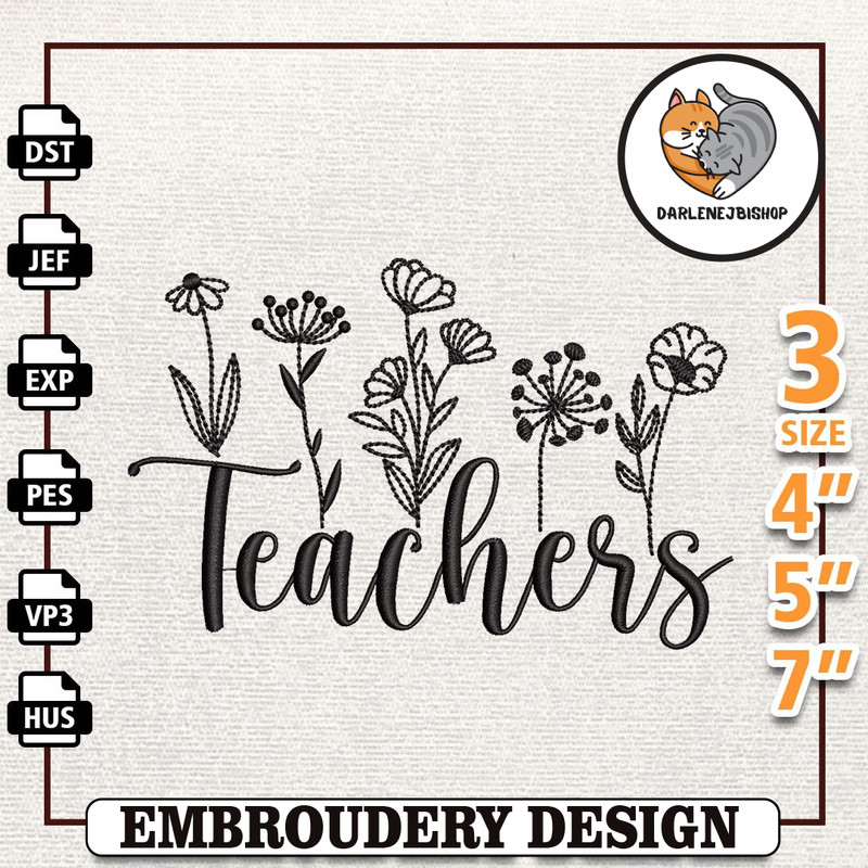 Floral Teacher Embroidery Designs, Back To School Embroidery Designs, School Life Embroidery, Teacher Day Designs, Scho.jpg
