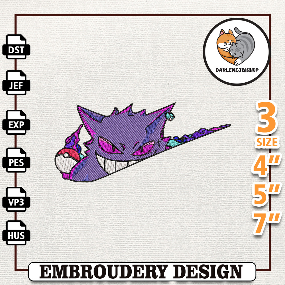 Gangar Pokemon Embroidery Design, Nike Anime Embroidery Design, Best Anime Embroidery Designs, Instant Download.jpg