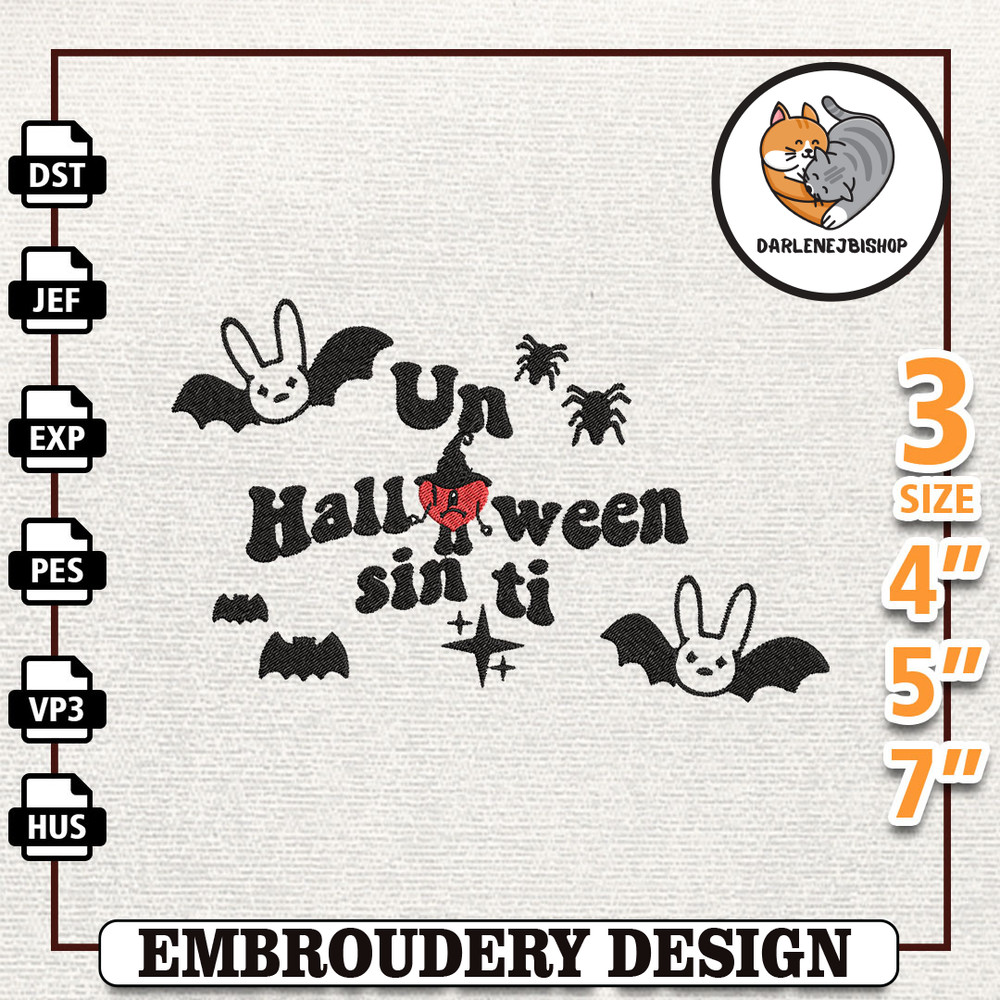 Halloween Bad Bunny Embroidery Design, Bad Bunny Embroidery File, Gift For Bad Bunny Fans, Un Benito, Instant Download 7.jpg