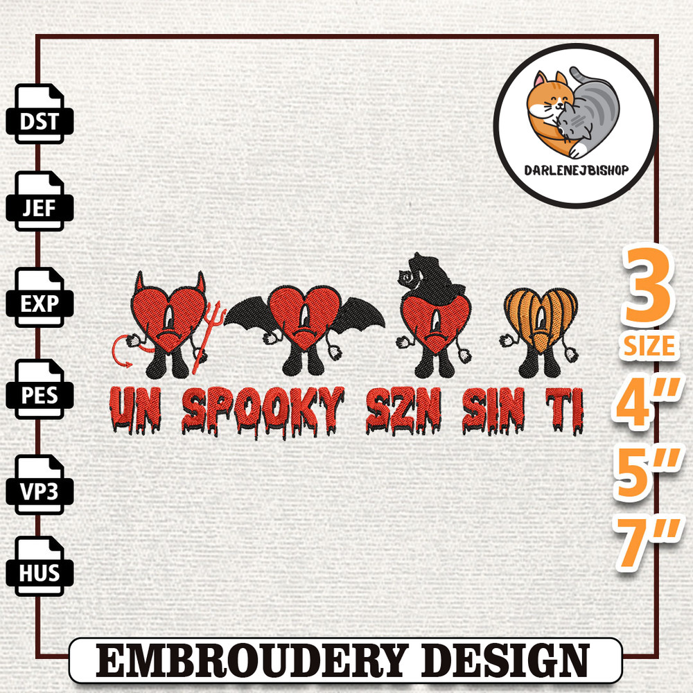 Halloween Bad Bunny Embroidery Design, Bad Bunny Embroidery File, Gift For Bad Bunny Fans, Un Benito, Instant Download 8.jpg