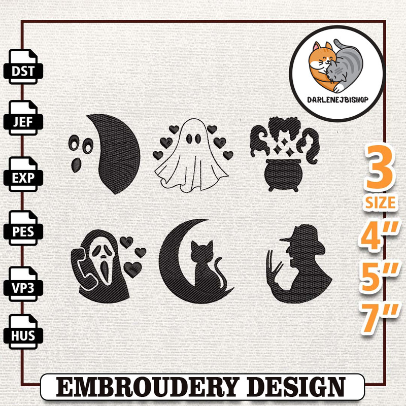 Halloween Movie Embroidery Design, Instant Download, Halloween Gang Embroidery Design, Horror Characters Embroidery File.jpg