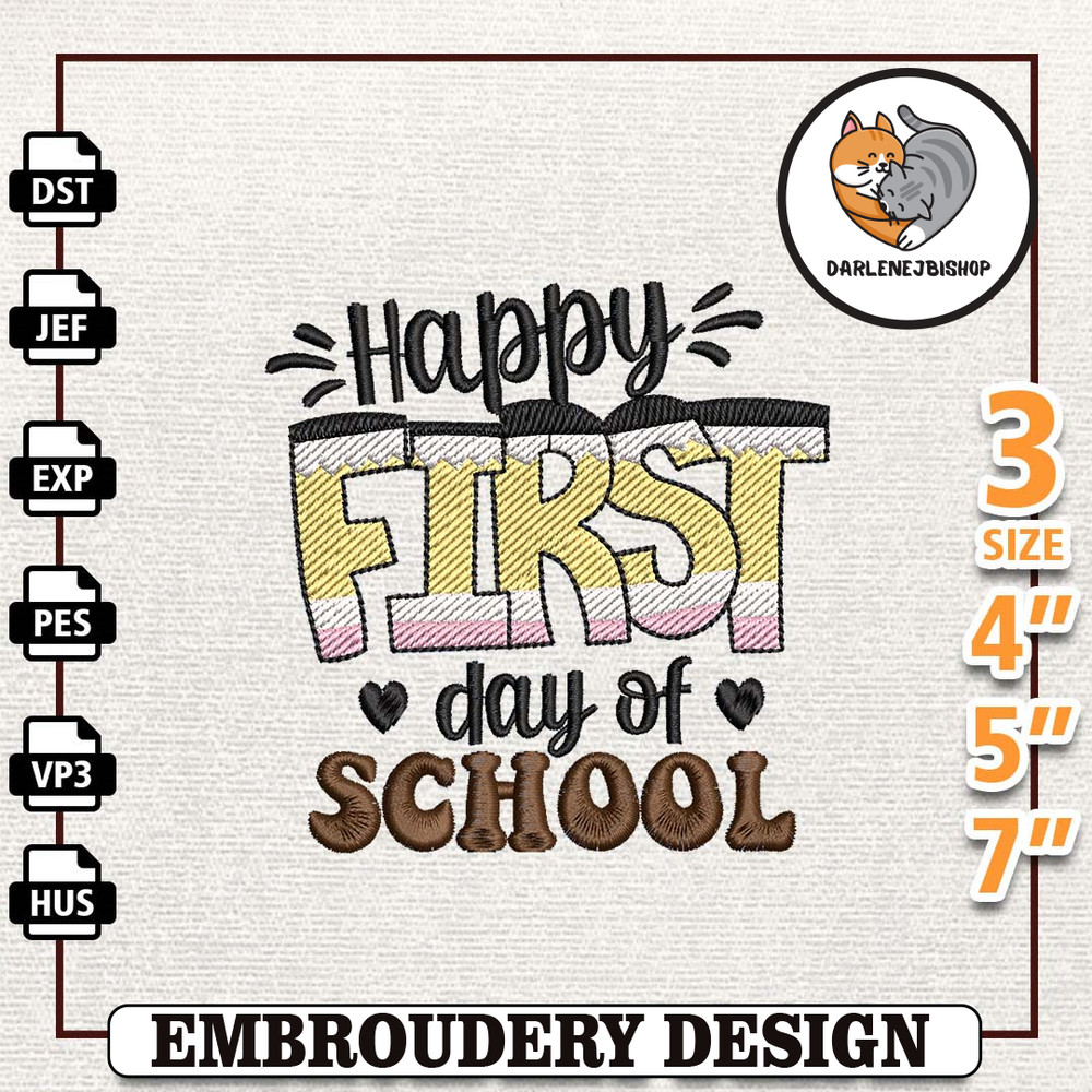 Happy First Day Of School Vibes Embroidery Design, Back To School Embroidery Design, School Quotes Embroidery File, Ins.jpg
