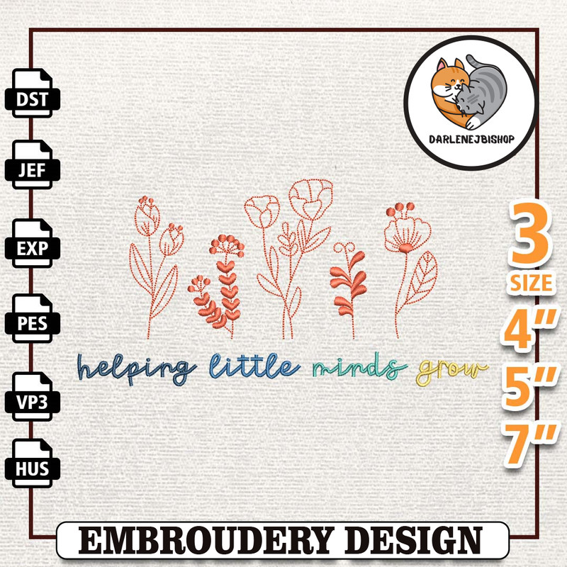 Heping Little Minds Grow Embroidery, Back to School Embroidery, Retro Flowers Embroidery File, First Day Of School Embro.jpg