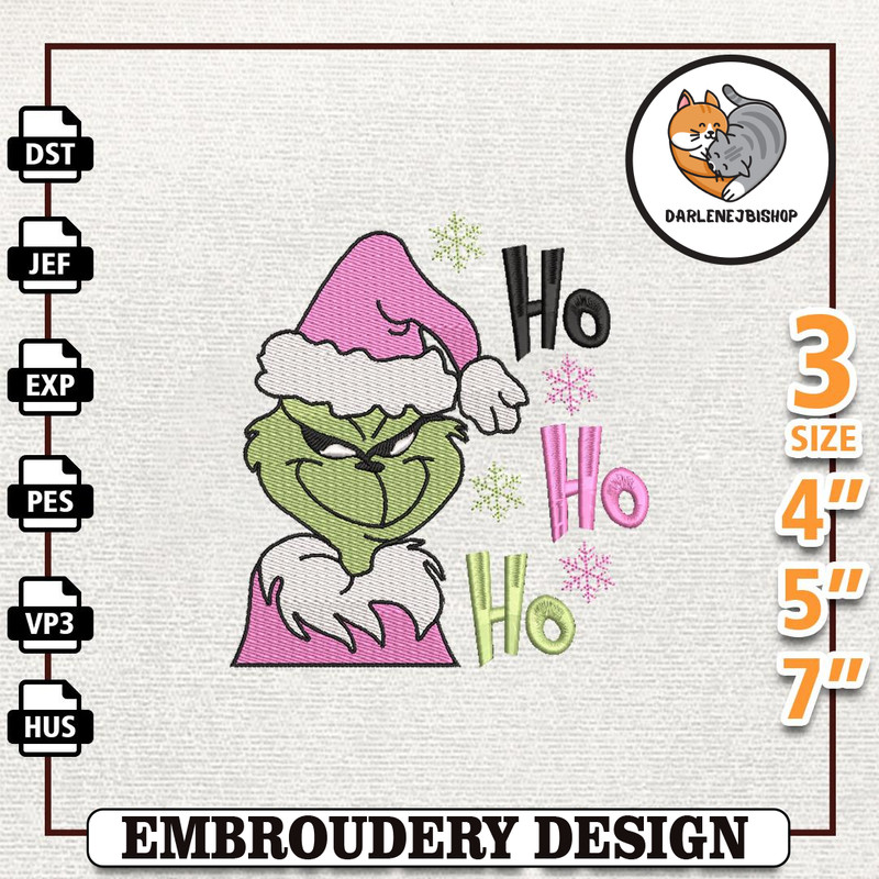Ho Ho Ho Santa Greench Embroidery Machine Design, Christmas Green Monster Embroidery Design, Retro Pink Christmas Embroi.jpg