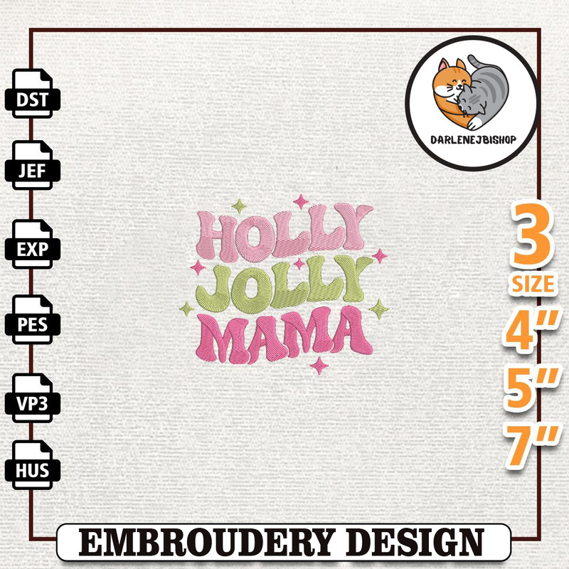 Holly Jolly Mama Embroidery Design, Pink Santa Embroidery Machine Design, Instant Download.jpg