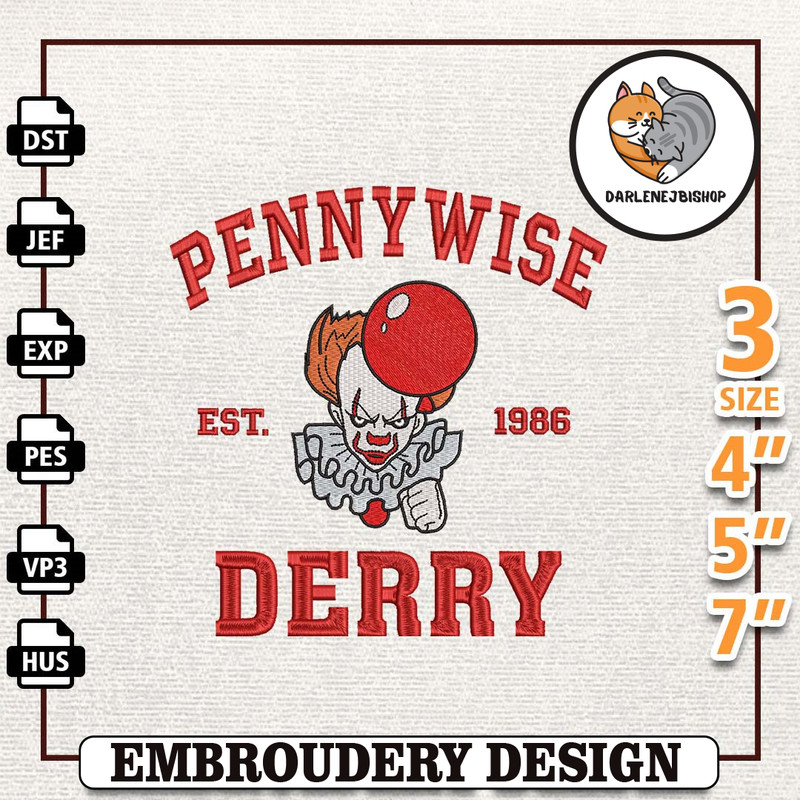 Horro Clown Embroidery Design, Halloween Embroidery Design, Derry Town Embroidery Design, Halloween Movie Embroidery Des.jpg