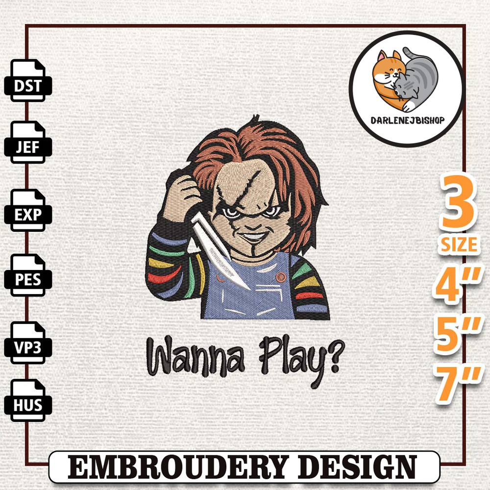 Horror Doll Movie Embroidery Design, Wanna Play Halloween Doll Movie Embroidery Machine Design, Chuck Doll Movie, Design.jpg